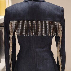 Cinq à Sept Denim Blazer with Rhinestones